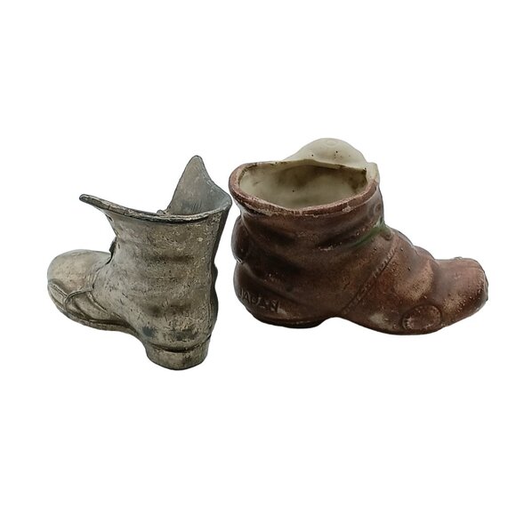 Vintage Ceramic & Metal Boot Miniature Figurines Made In Japan Toothpick Holder - Picture 3 of 5